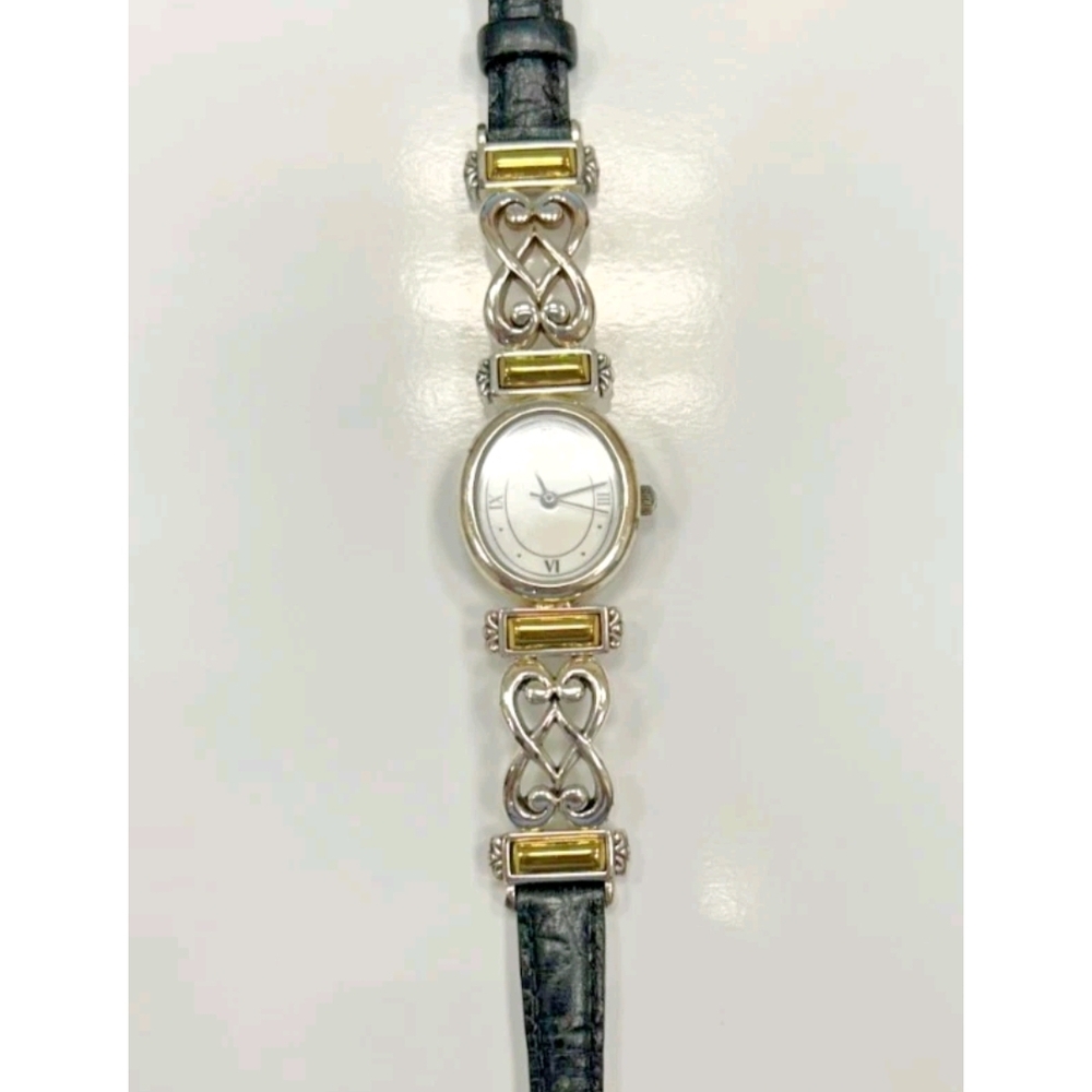 Brighton Silver and Gold Women's Watch with Black Strap